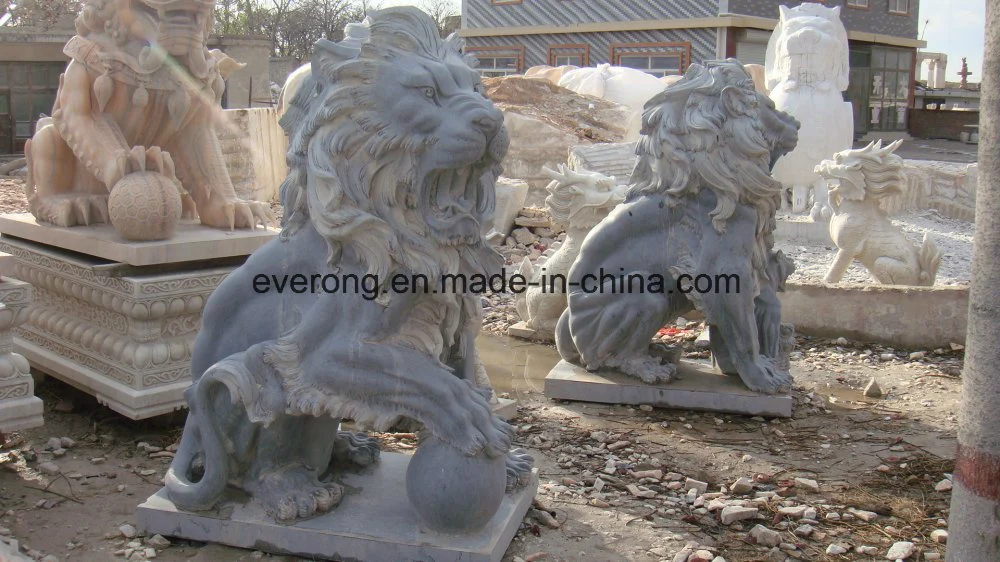 Outdoor Large Natural Granite Statue Marble Wing Lion Sculpture for Sale