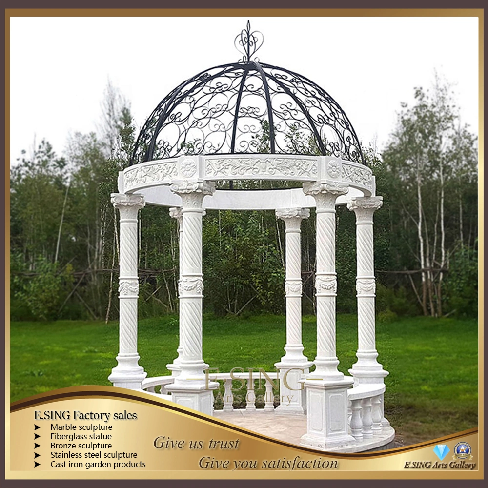 Outdoor Decoration Natural Stone Granite Column Gazebo with Iron Top