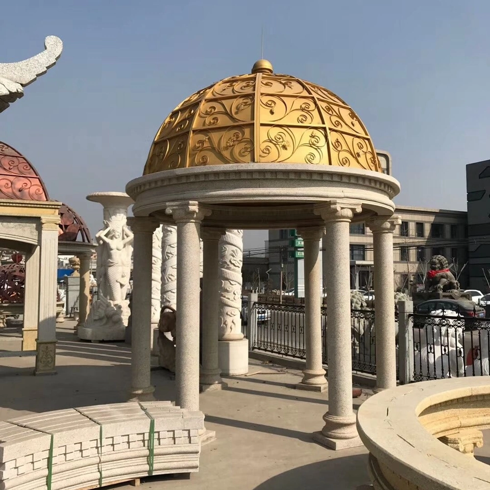 Granite Columns and Golden Closed Roof Stone Gazebo