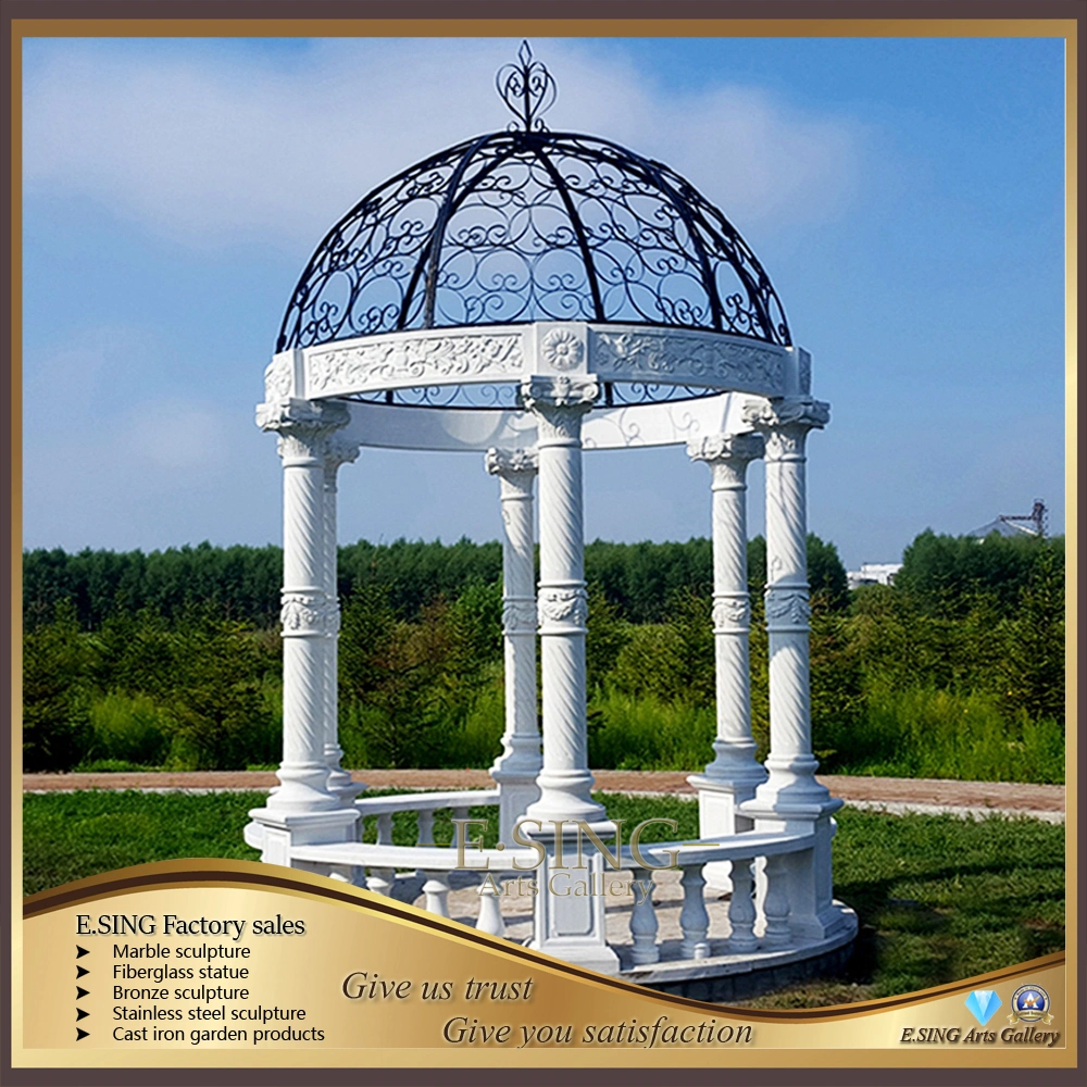 Outdoor Decoration Natural Stone Granite Column Gazebo with Iron Top