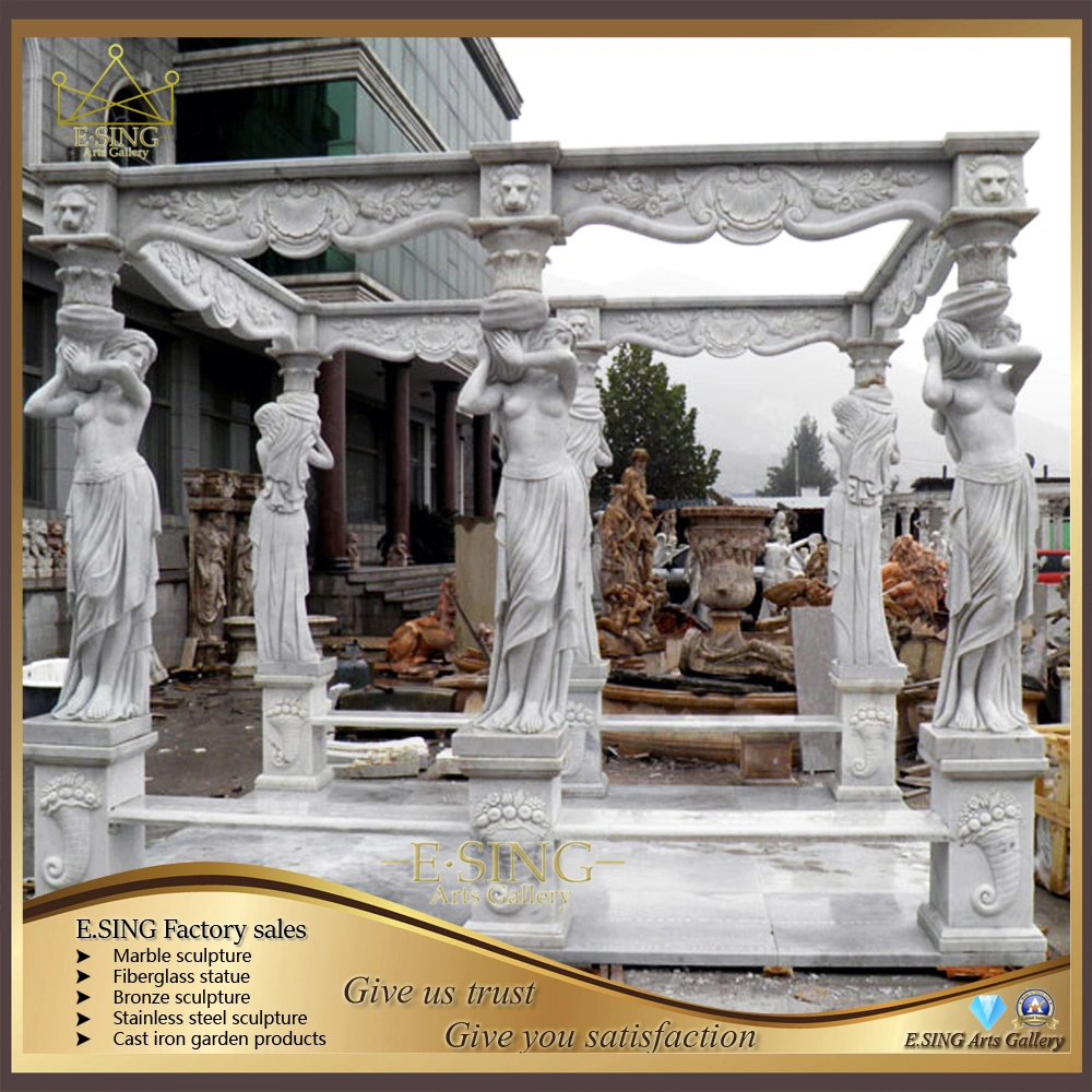 Hot Sale Rusty Yellow Granite Roman Column Gazebo Outdoor Granite Stone Gazebo with Metal Roof Garden Decoration Outdoor Gazebo