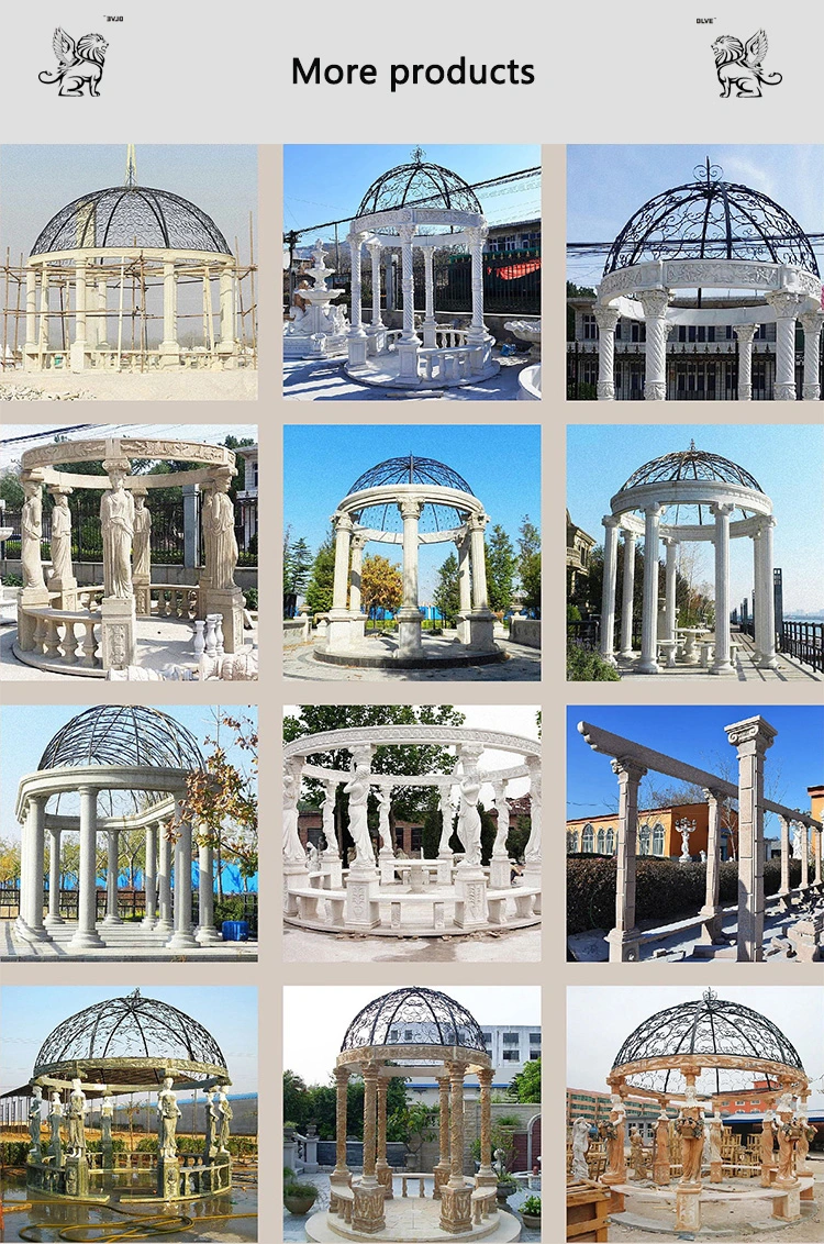 Factory Custom Size Outdoor Large Garden Natural Stone Hand Carved White Marble Column Gazebo