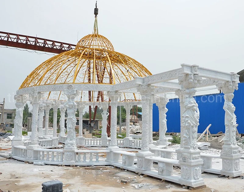 Grey Sesame Granite Garden Gazebo with Cast Iron Roof