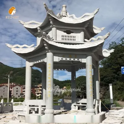 Custom Large Chinese Double Layer Octagonal Pavilion White Natural Marble Gazebo