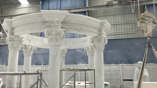 Factory Custom Outdoor Garden European Style White Marble Gazebo Metal Roof Natural Stone Pavilion