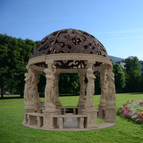 Brown Granite Marble Building Material Sculpture Carving Garden Gazebo with Copper Dome