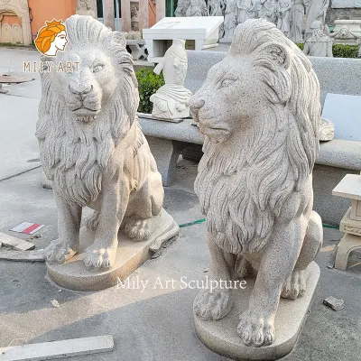 Outdoor Granite Western Sitting Lion Statues Animal Sculpture